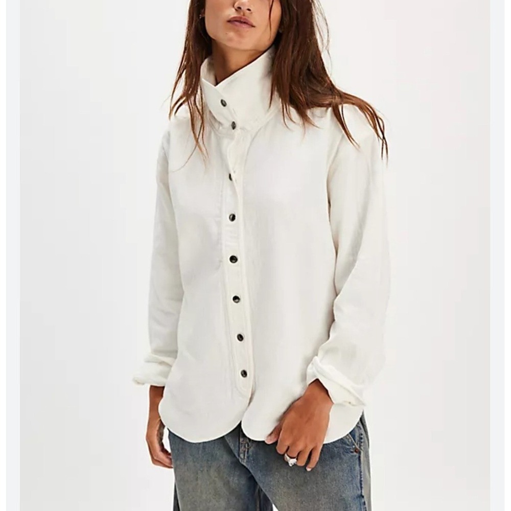 We the Free People Buddy Double Cloth Shirt Top Jacket Button Down Cotton Size M